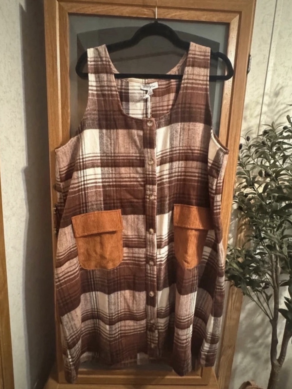 Polagram Plaid Mini Dress in Brown & Cream NWT